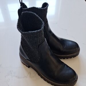 Stylish Black Leather Boots with Knit Cuff